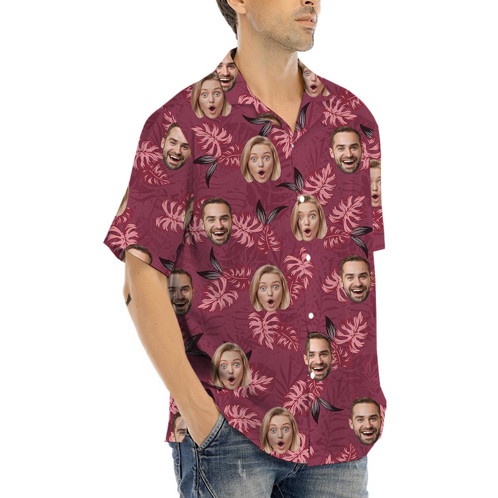 Vintage Red Hawaiian Shirt With Custom Multiple Faces