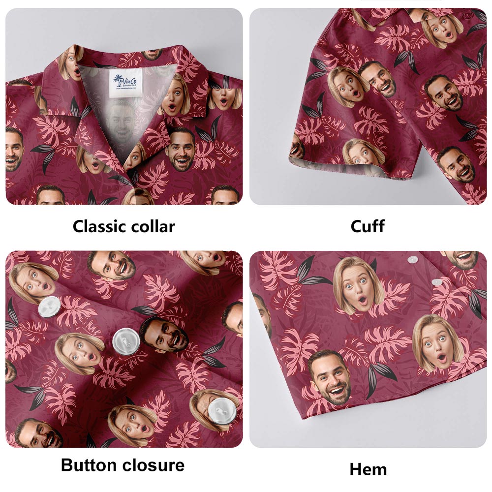 Vintage Red Hawaiian Shirt With Custom Multiple Faces