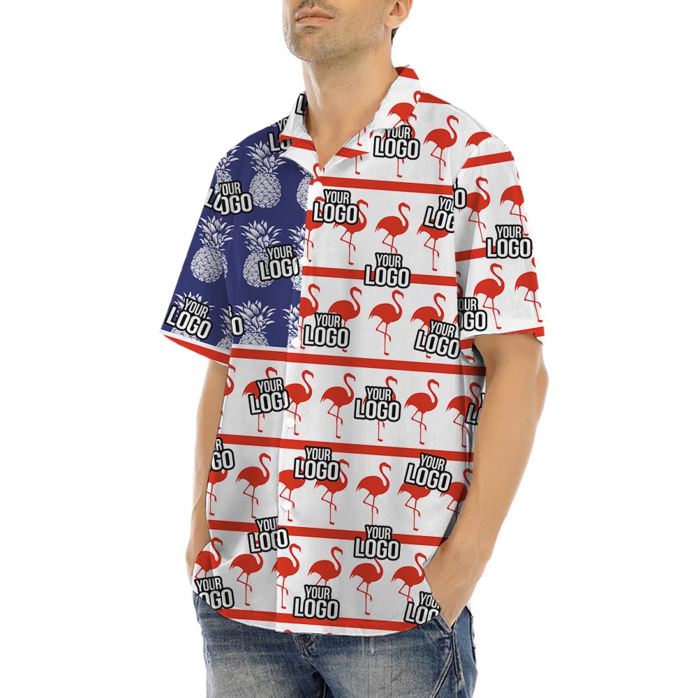 Custom Logo Pineapple Flamingo Patriotic Hawaiian Shirt