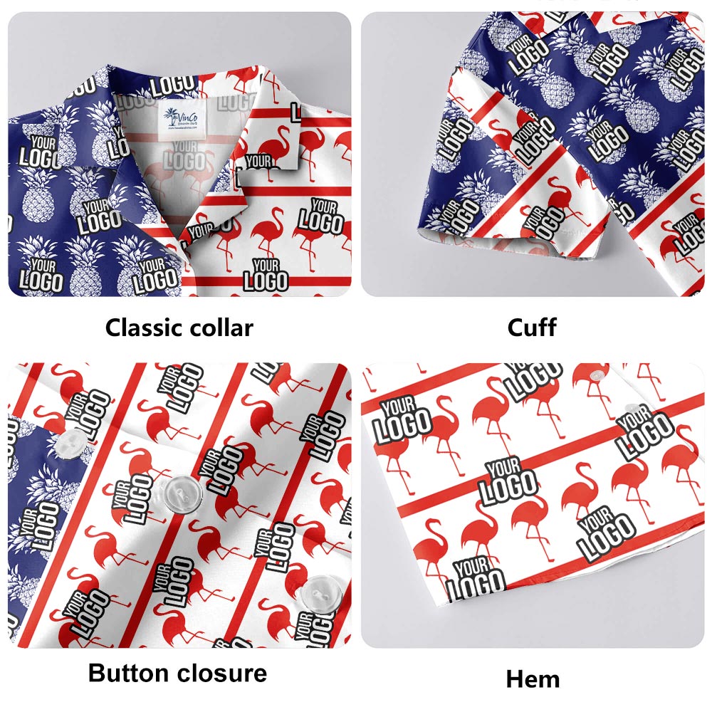 Custom Logo Pineapple Flamingo Patriotic Hawaiian Shirt