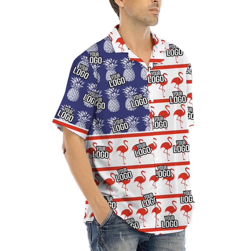 Custom Logo Pineapple Flamingo Patriotic Hawaiian Shirt