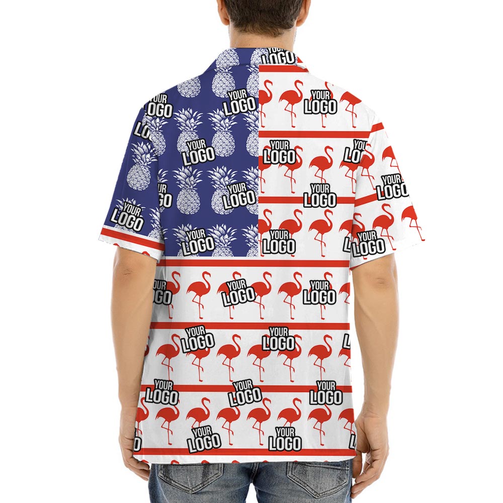 Custom Logo Pineapple Flamingo Patriotic Hawaiian Shirt