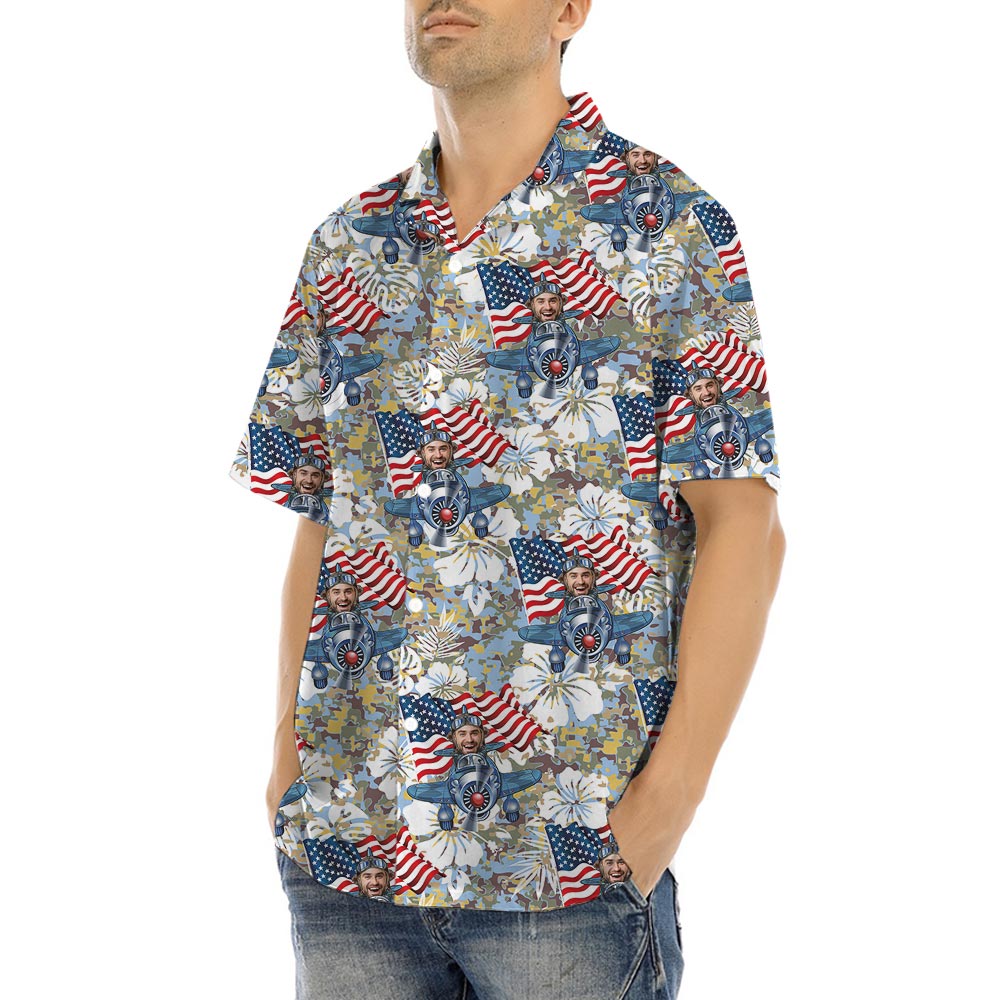 Custom Face Military Camouflage Hawaiian Shirt Men