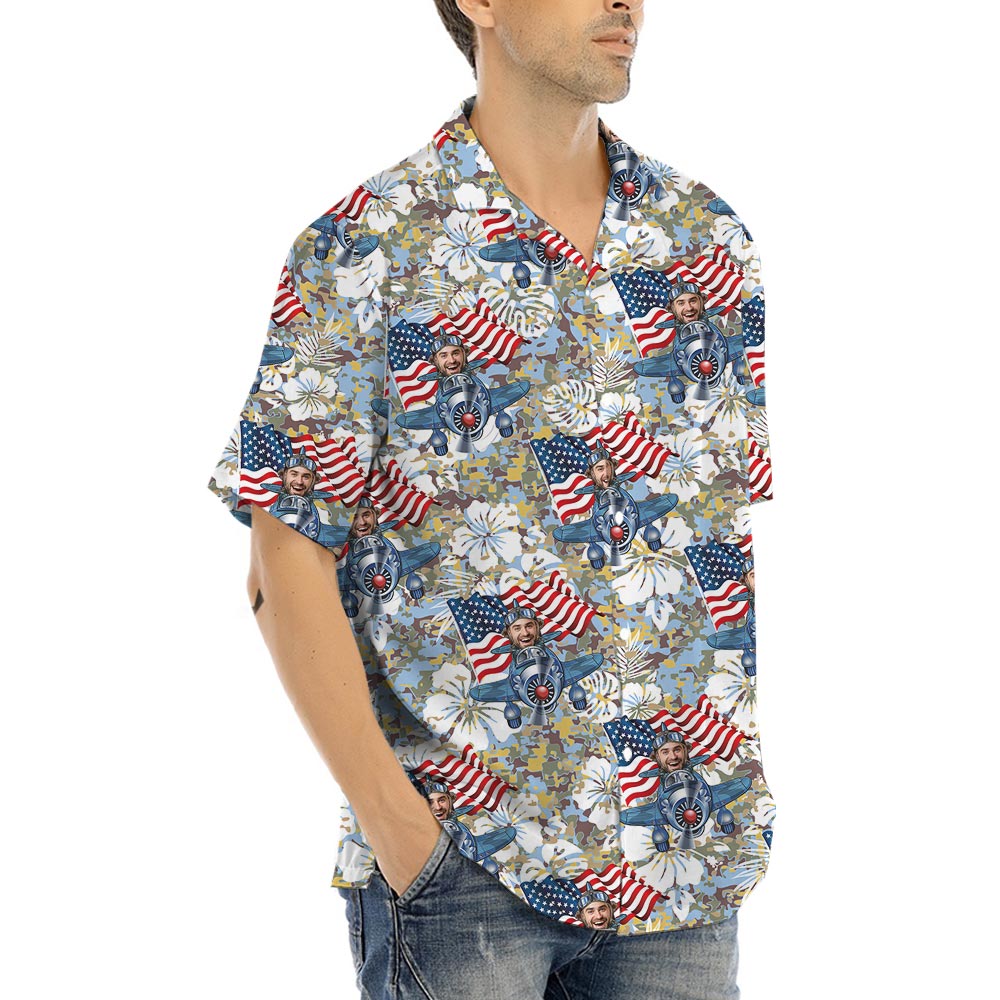 Custom Face Military Camouflage Hawaiian Shirt Men