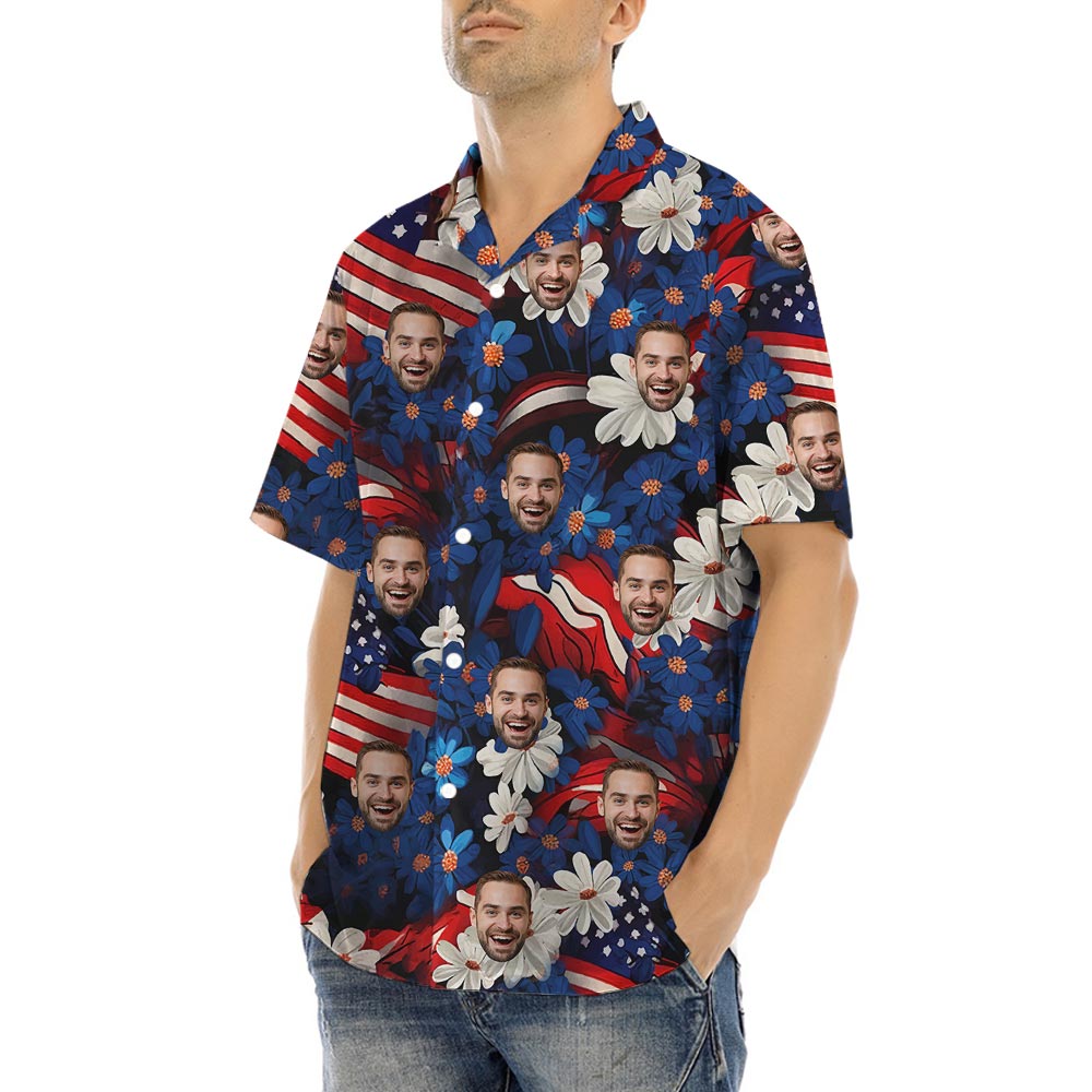 Custom Patriotic Floral Hawaiian Shirt Mens