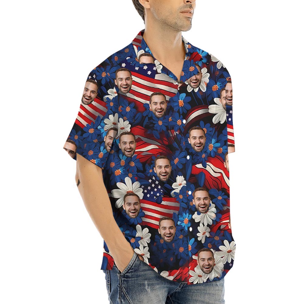 Custom Patriotic Floral Hawaiian Shirt Mens