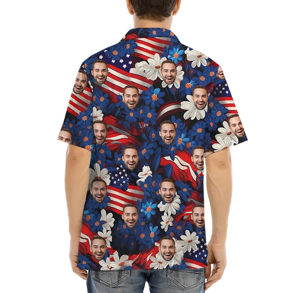 Custom Patriotic Floral Hawaiian Shirt Mens