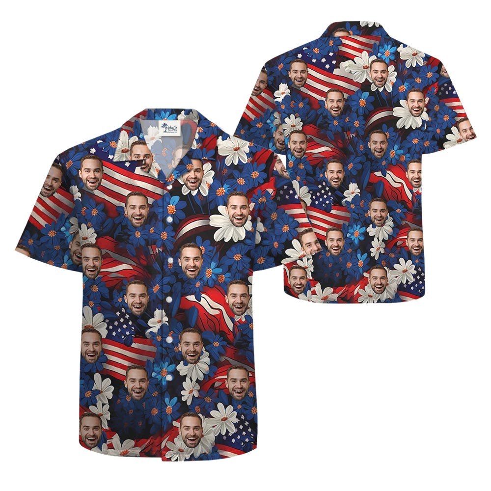 Custom Patriotic Floral Hawaiian Shirt Mens
