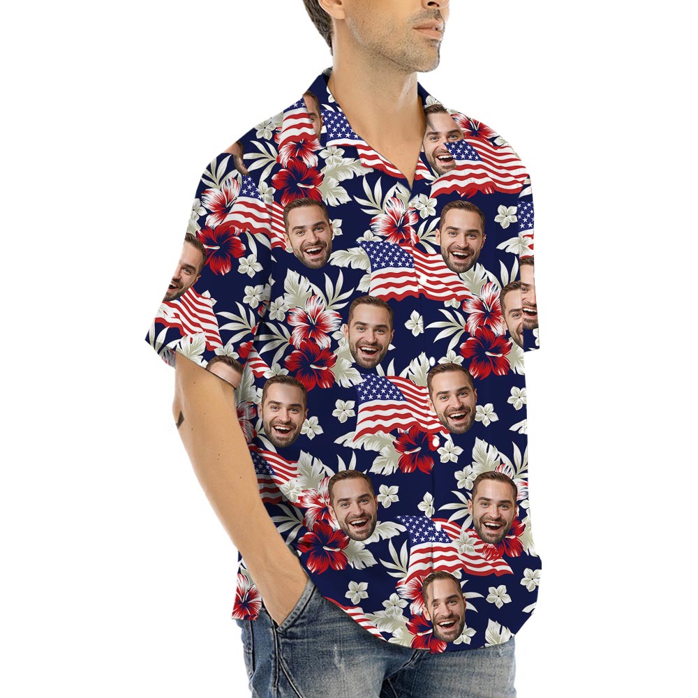 Custom Your Face On Patriotic Tropical Shirt