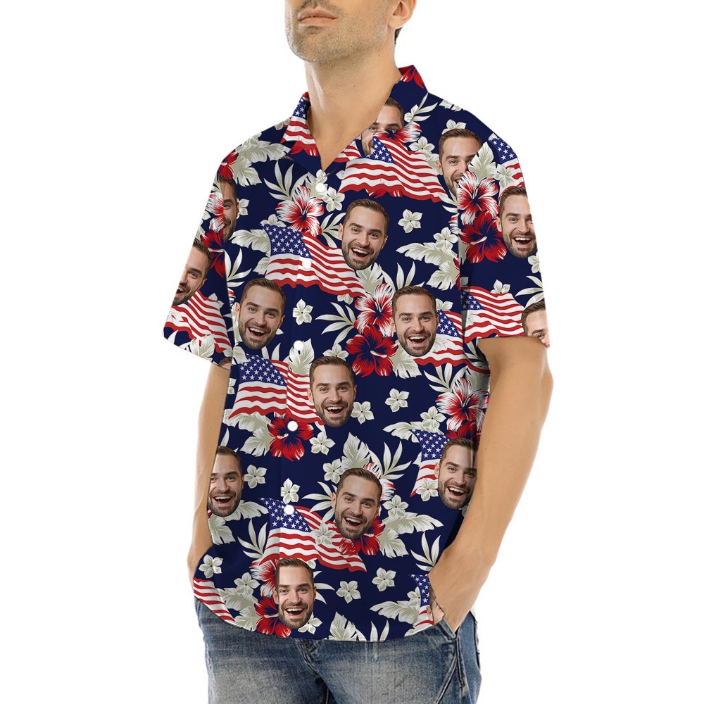 Custom Your Face On Patriotic Tropical Shirt