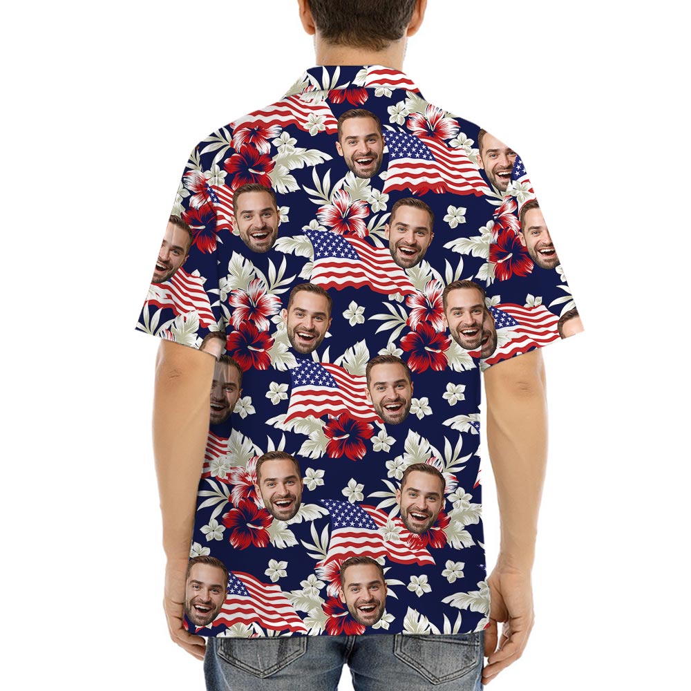 Custom Your Face On Patriotic Tropical Shirt