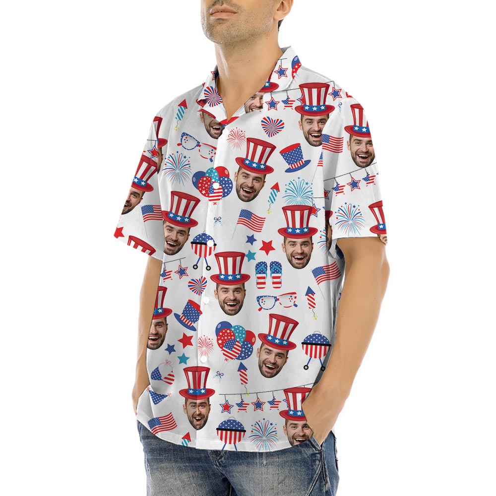 Funny Custom Face Men 4th of July Hawaiian Shirt