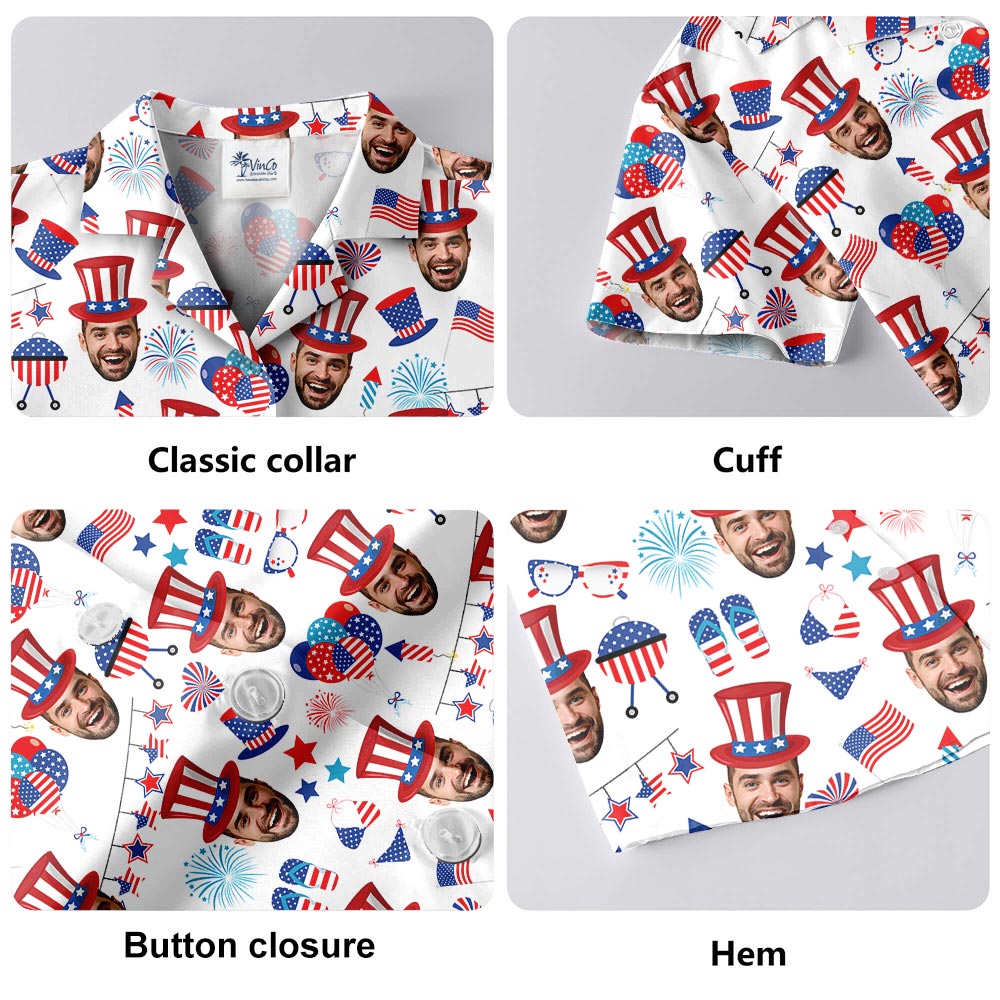 Funny Custom Face Men 4th of July Hawaiian Shirt