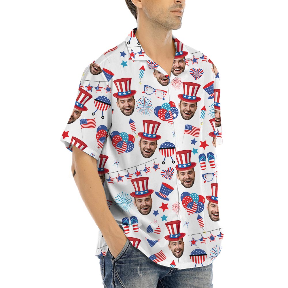 Funny Custom Face Men 4th of July Hawaiian Shirt