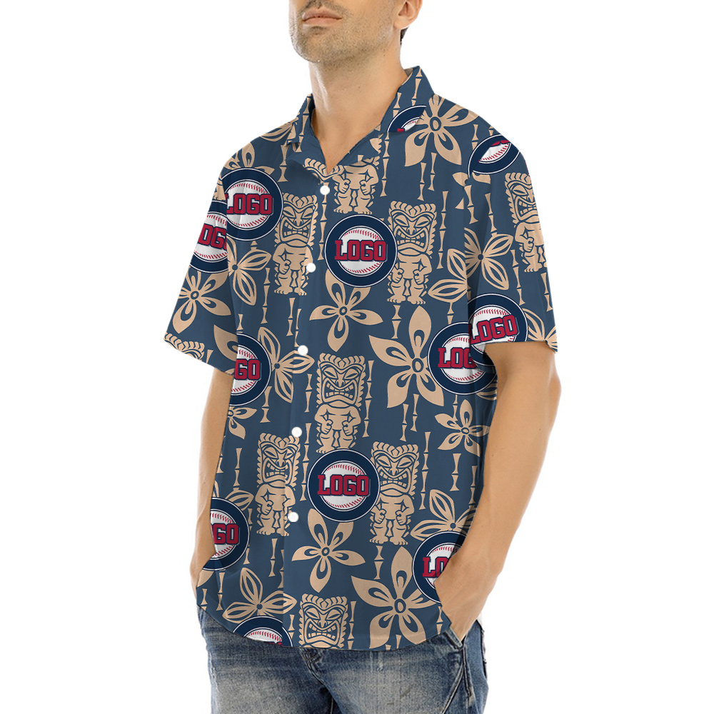 Custom Logo Baseball Team Navy Hawaiian Shirt