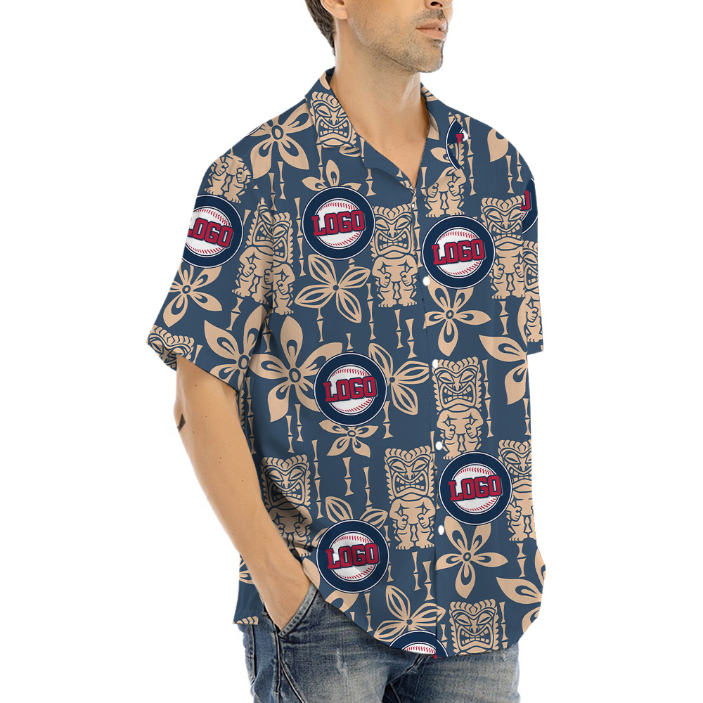 Custom Logo Baseball Team Navy Hawaiian Shirt
