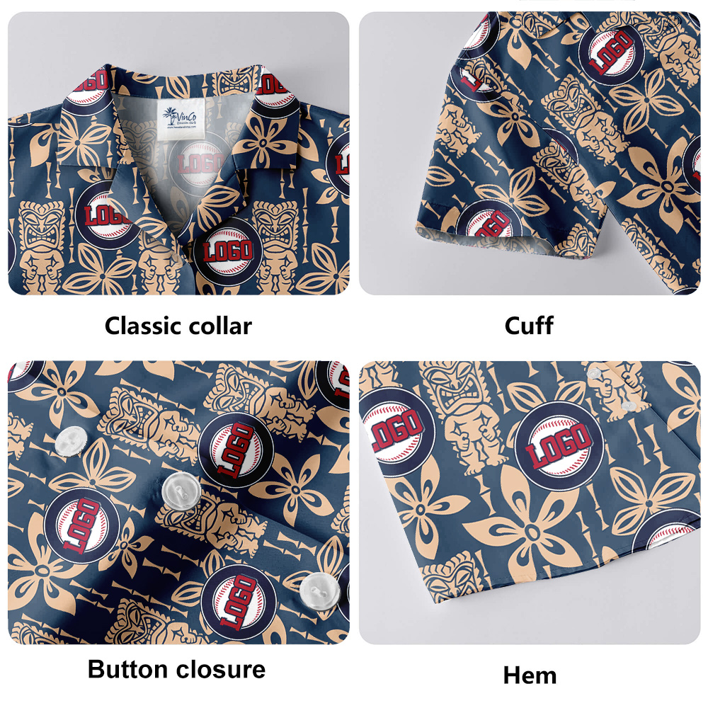 Custom Logo Baseball Team Navy Hawaiian Shirt