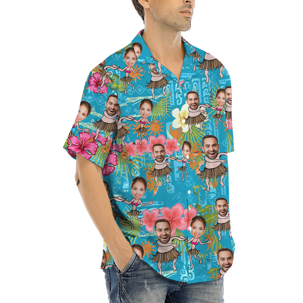 Custom Couple Faces Hula Vintage Hawaiian Shirt
