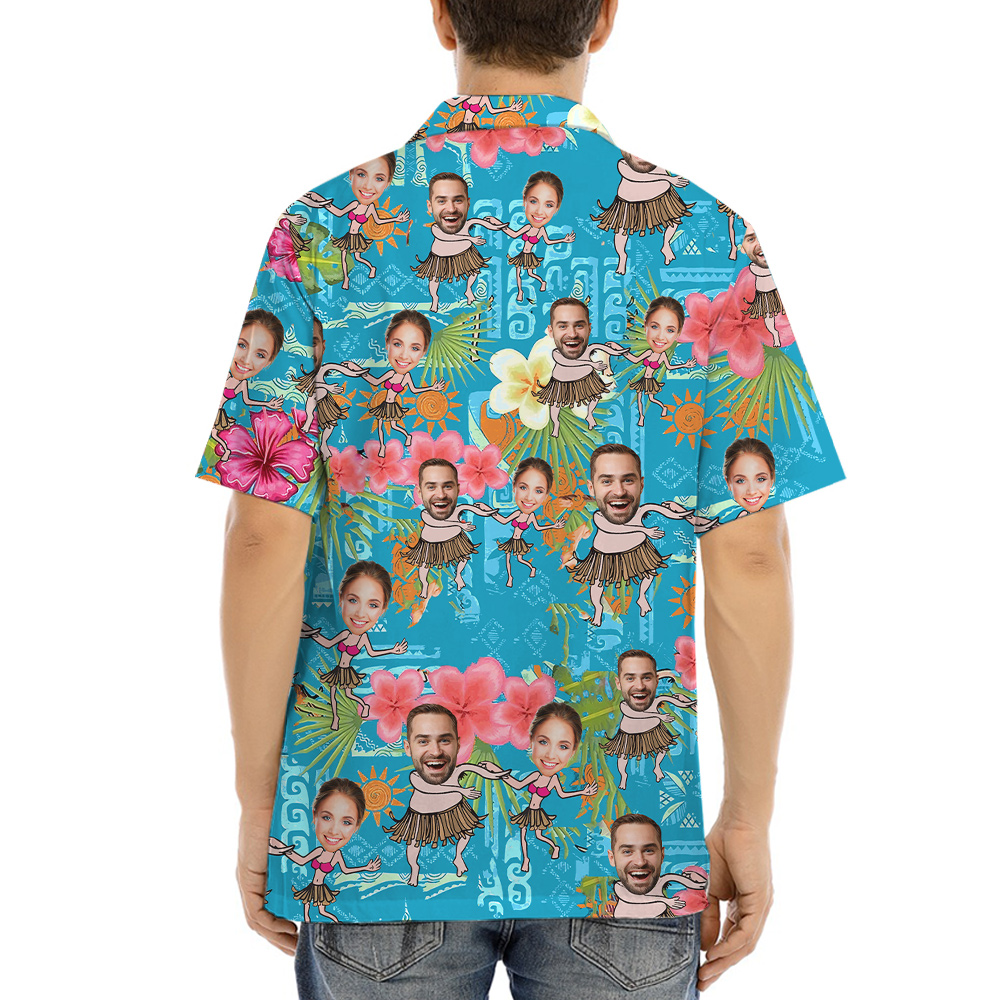 Custom Couple Faces Hula Vintage Hawaiian Shirt