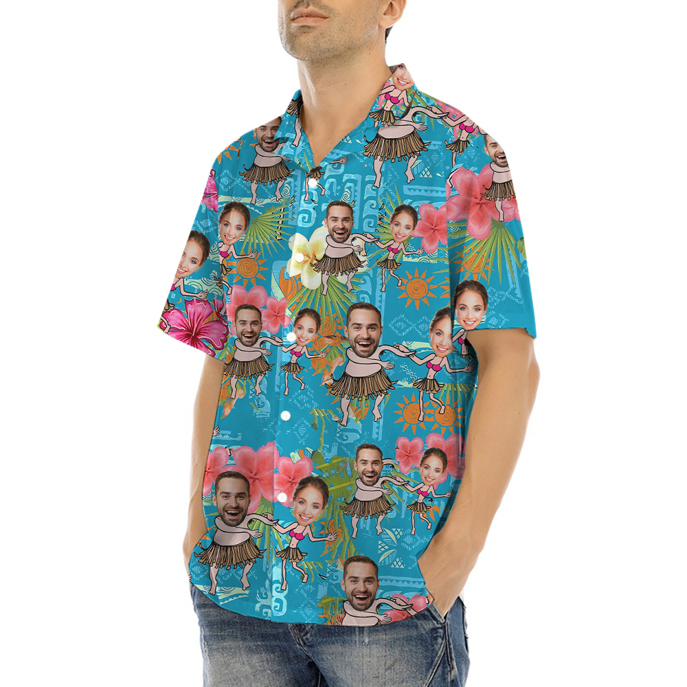 Custom Couple Faces Hula Vintage Hawaiian Shirt