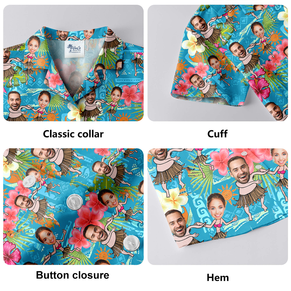 Custom Couple Faces Hula Vintage Hawaiian Shirt