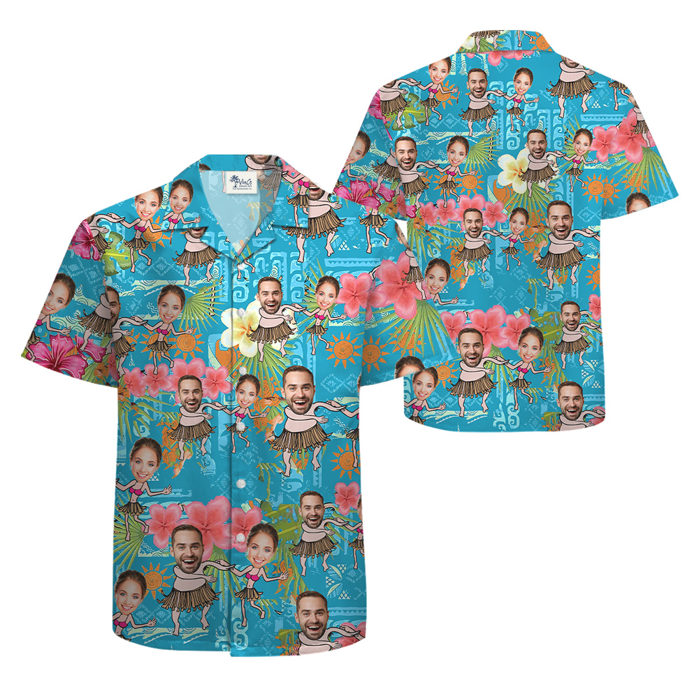 Custom Couple Faces Hula Vintage Hawaiian Shirt