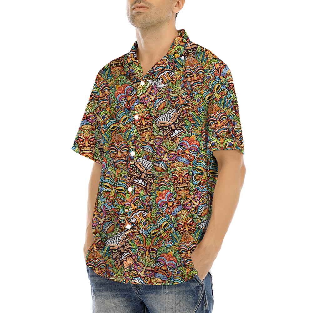 Tiki Faces Cartoon Aloha Shirt