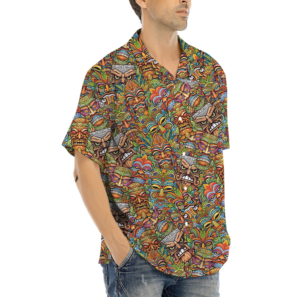 Tiki Faces Cartoon Aloha Shirt