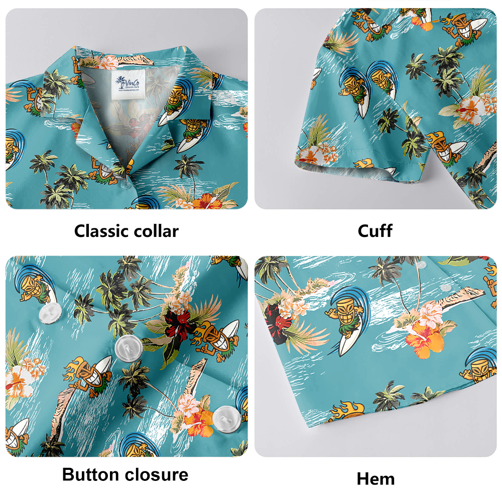 Funny Tiki Surfing Summer Blue Hawaiian Shirt