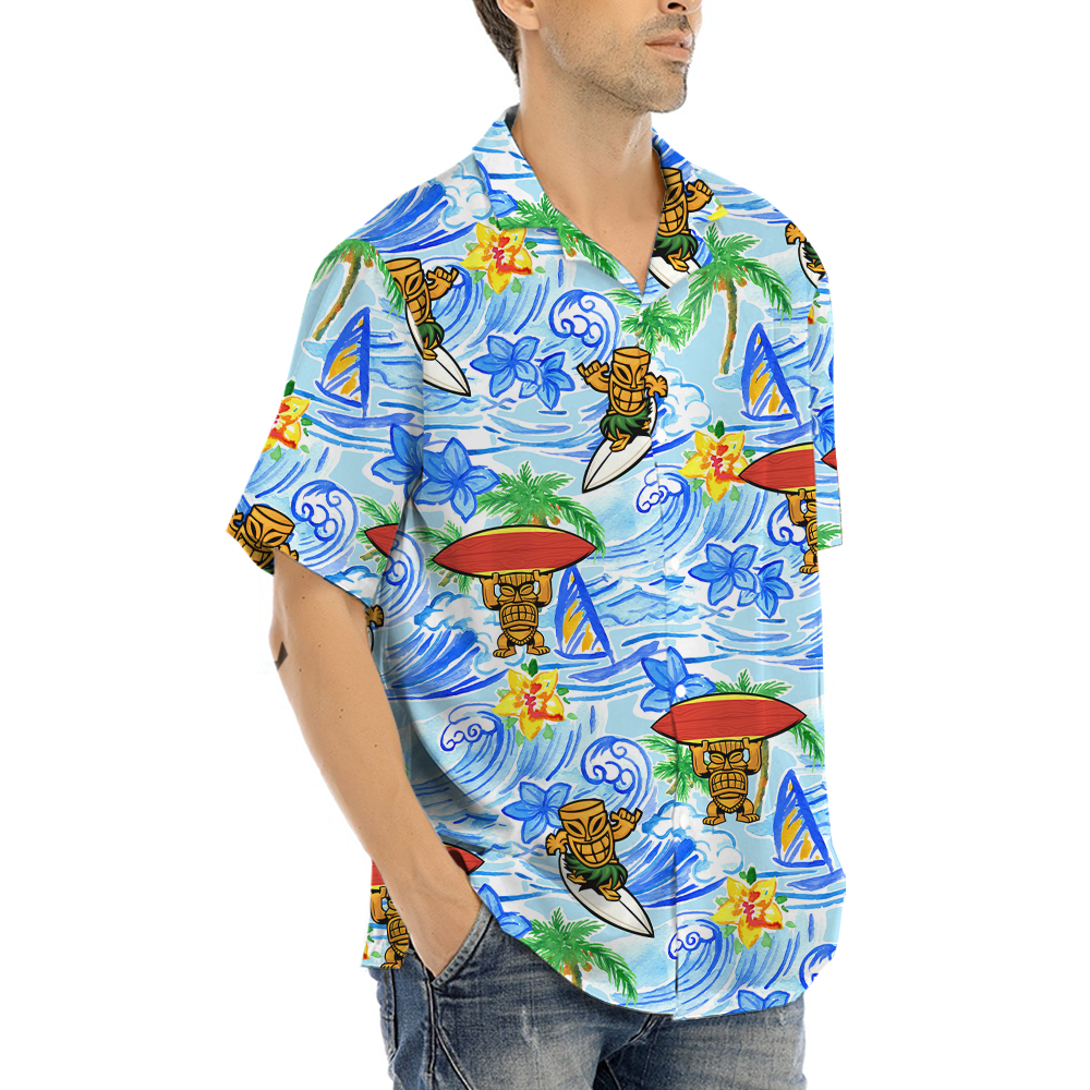 Tiki Surfing Classic Blue Hawaiian Shirt