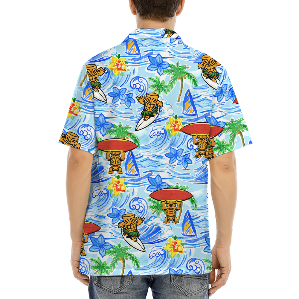 Tiki Surfing Classic Blue Hawaiian Shirt