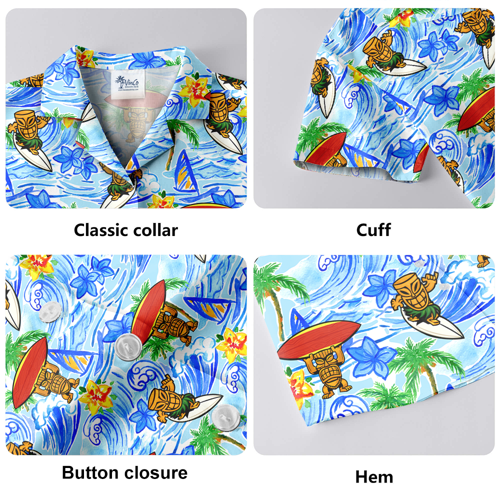 Tiki Surfing Classic Blue Hawaiian Shirt