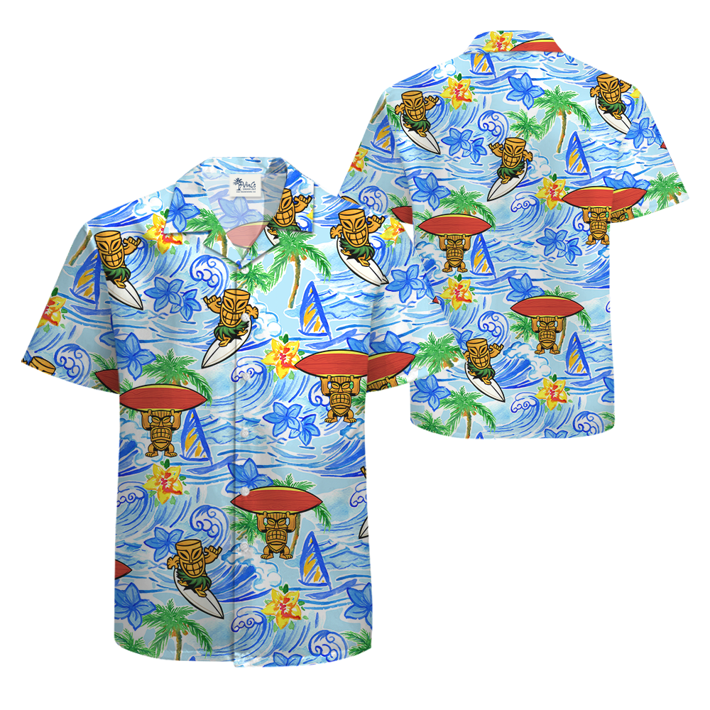 Tiki Surfing Classic Blue Hawaiian Shirt