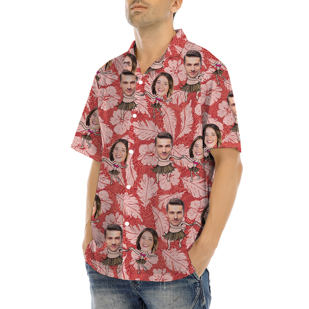 Vintage Hibiscus Custom Face Couple Hula Hawaiian Shirt