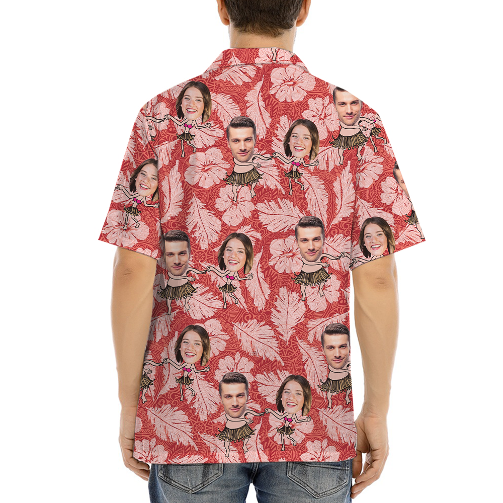 Vintage Hibiscus Custom Face Couple Hula Hawaiian Shirt