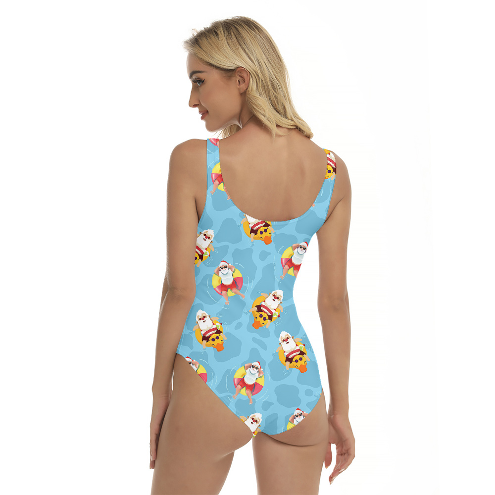 Blue Swimming Santa Theme Hula Women Swimsuit
