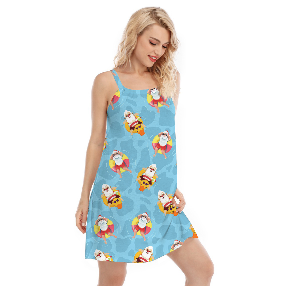 Swimming Santa Summer Xmas Blue Hawaiian Cami Dress