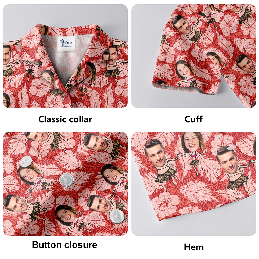 Vintage Hibiscus Custom Face Couple Hula Hawaiian Shirt