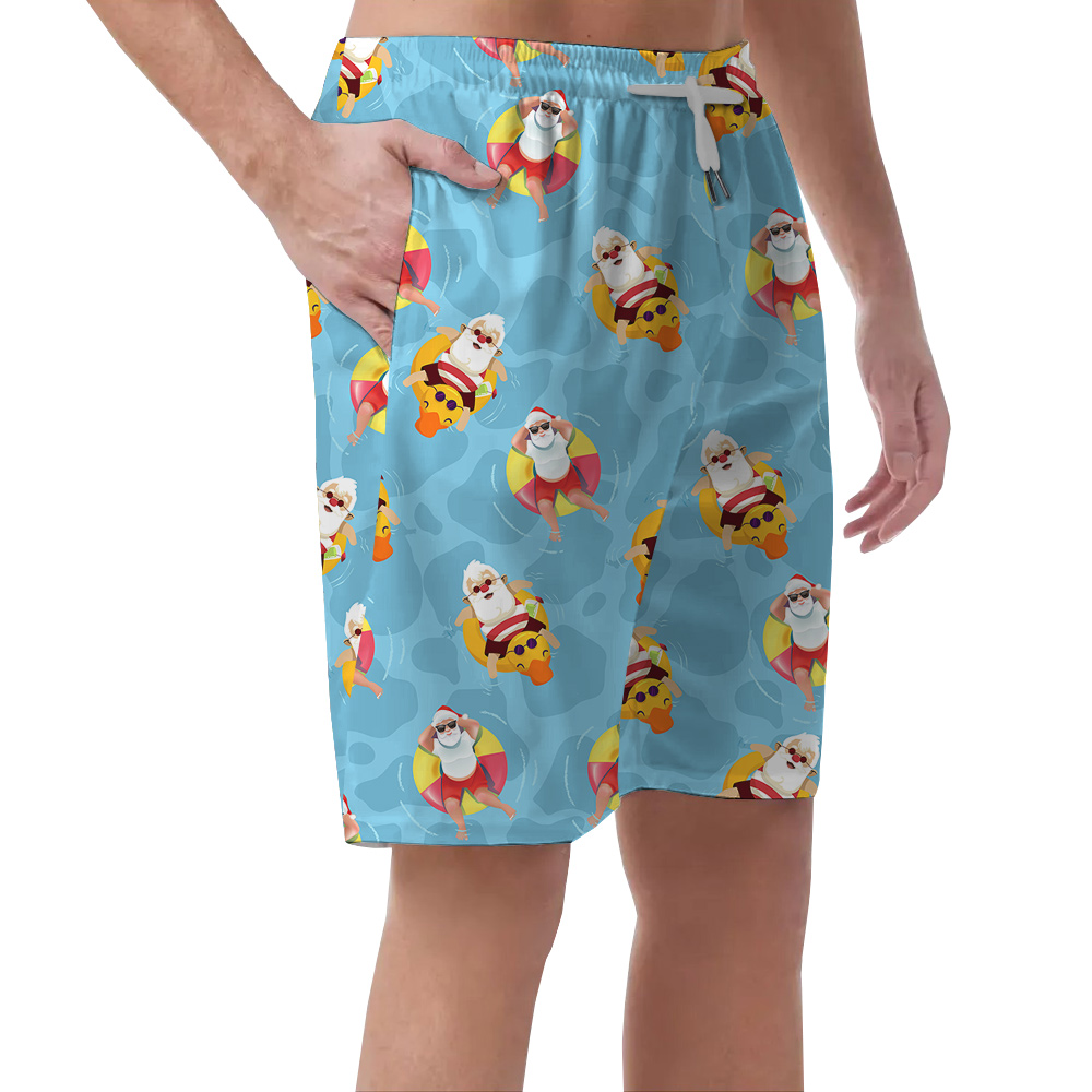 Funny Blue Pool Father Christmas Hawaiian Swim Short