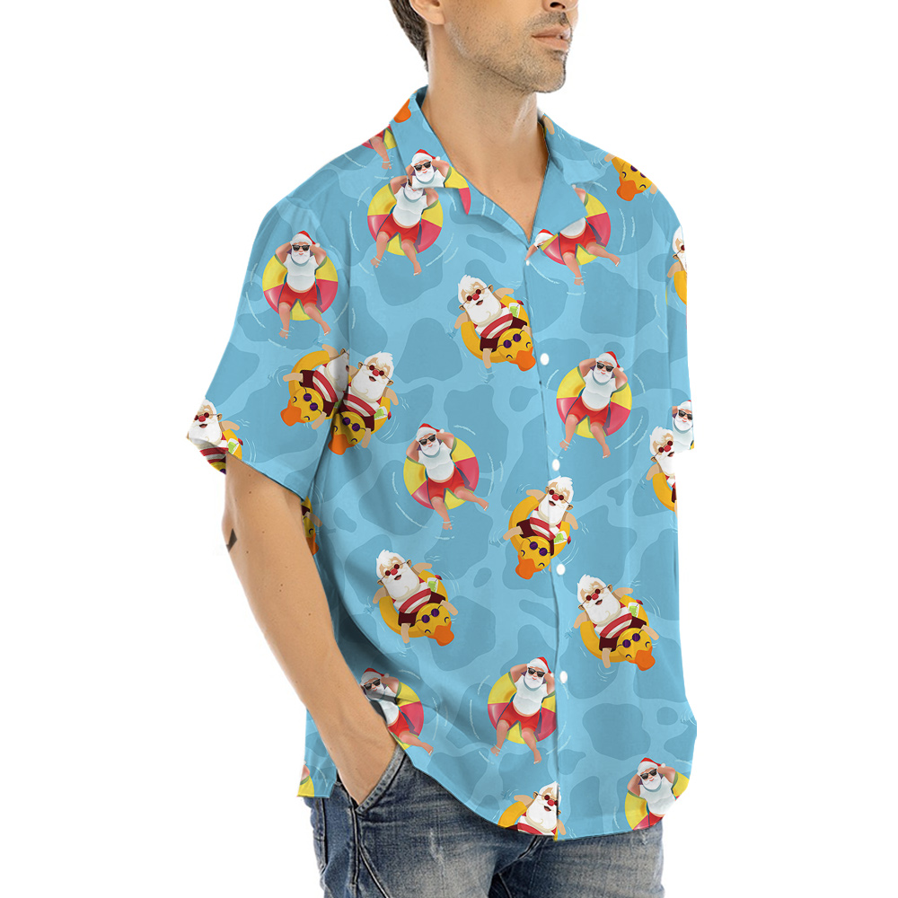 Blue Pool Santa Chrissie Hawaiian Shirt for Men S - 8XL