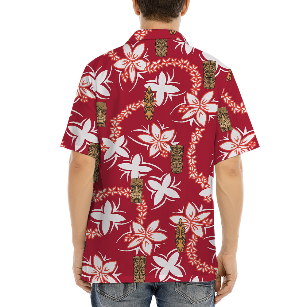 Tiki Vintage Floral Red Hawaiian Button Up Shirt