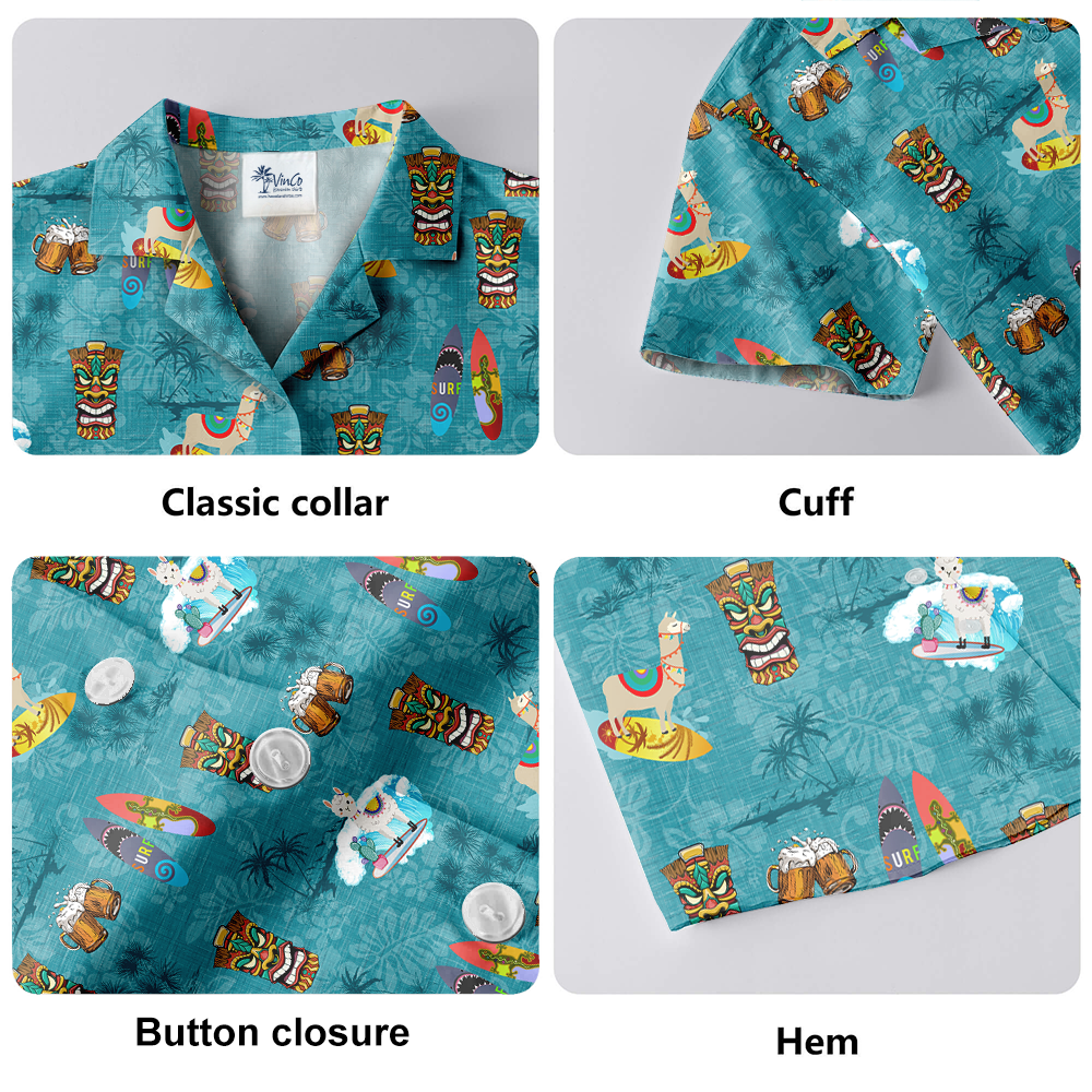 Cute Tiki Llama Vintage Tropical Blue Hawaiian Shirt