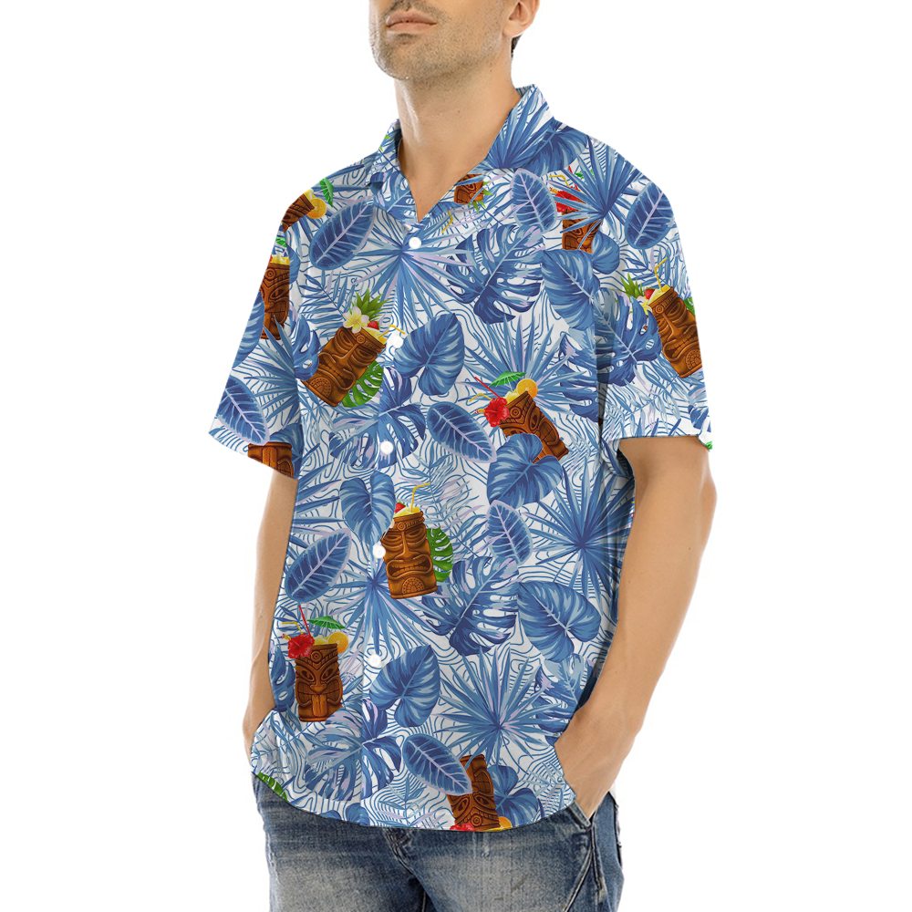 Summer Tiki Bar Tropical Blue Aloha Shirt
