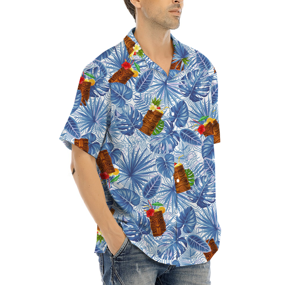 Summer Tiki Bar Tropical Blue Aloha Shirt