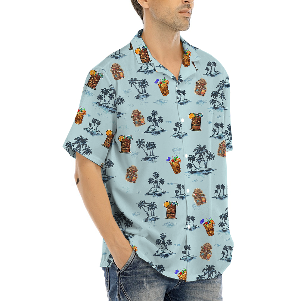 Retro Summer Beach Palm Tree Tiki Bar Aloha Shirt