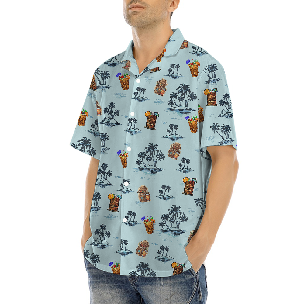 Retro Summer Beach Palm Tree Tiki Bar Aloha Shirt