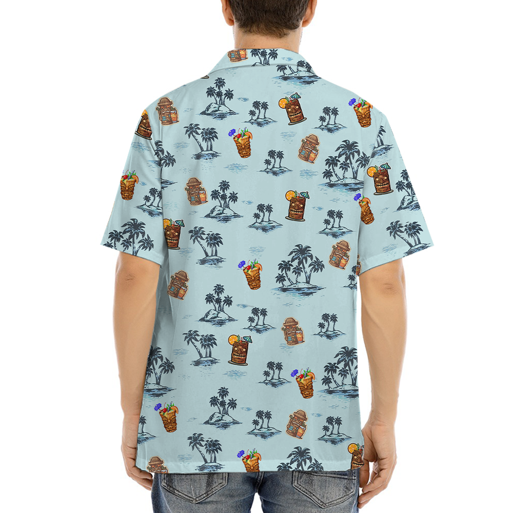 Retro Summer Beach Palm Tree Tiki Bar Aloha Shirt