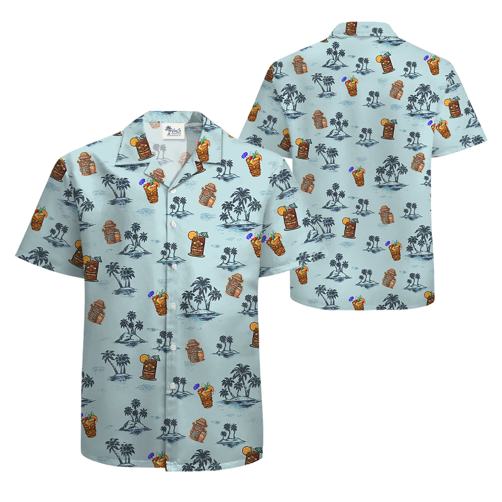 Retro Summer Beach Palm Tree Tiki Bar Aloha Shirt