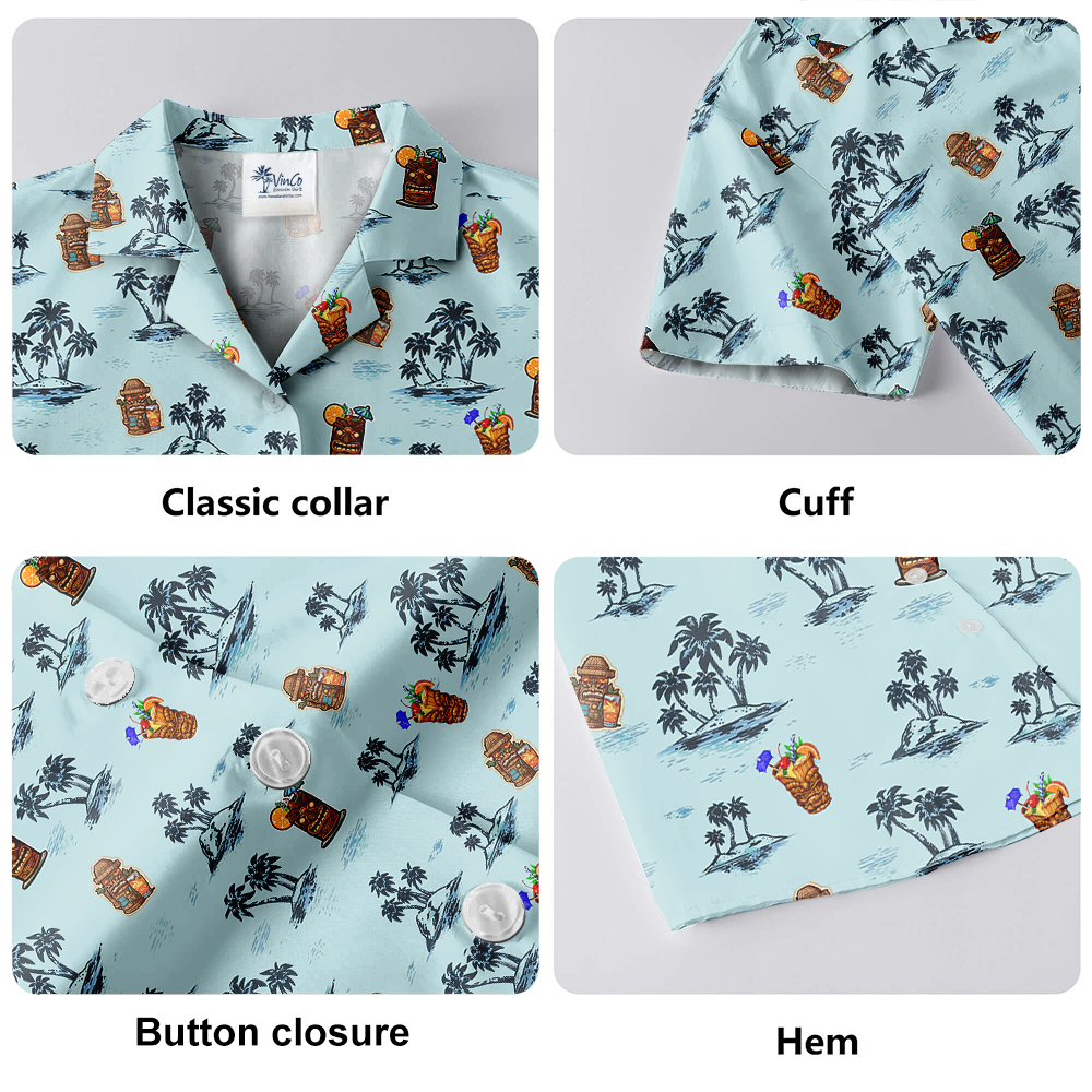 Retro Summer Beach Palm Tree Tiki Bar Aloha Shirt