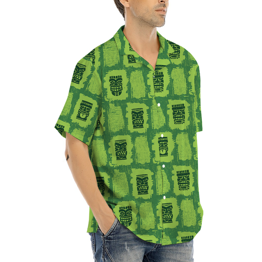 Vintage Tiki Green Aloha Shirt